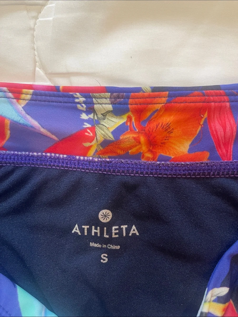 Athleta women’s Floral High-Neck Bikini in Navy with Multicolor Print
